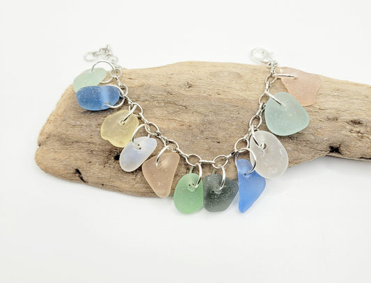 Beach Glass Charm Bracelet/Genuine Sea Glass Charm Bracelet/Gift for Her/Unique Gift/Nautical Bracelet/Authentic Beach glass/6f