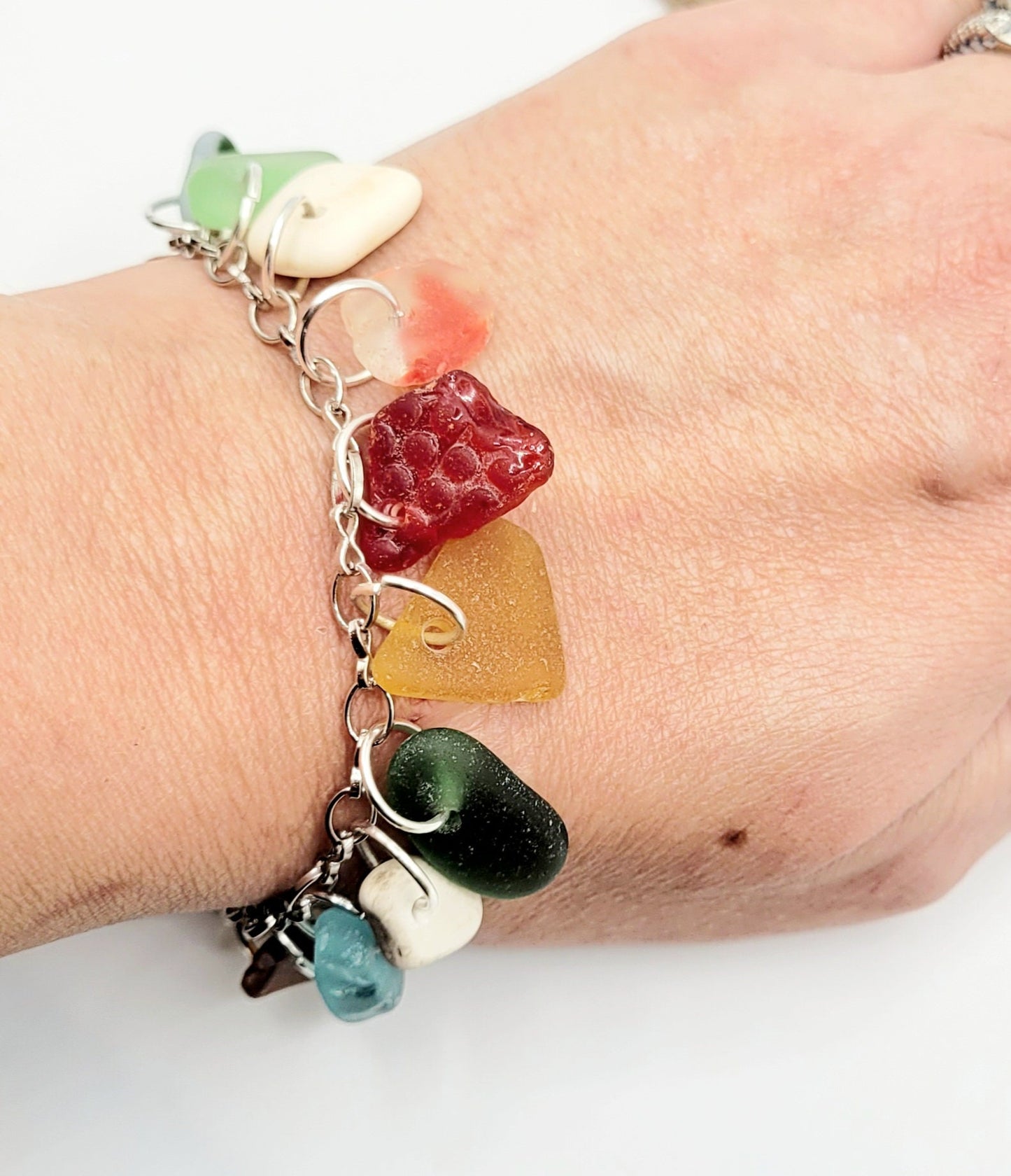 Sea Glass Jewelry/Sea Glass Bracelet/Genuine Sea Glass/ Charm Bracelet/Gift for Her/Unique Gift/Nautical Bracelet/Authentic Beach glass/8F