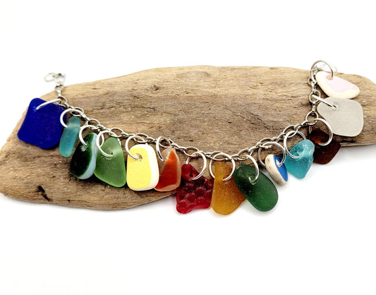 Sea Glass Jewelry/Sea Glass Bracelet/Genuine Sea Glass/ Charm Bracelet/Gift for Her/Unique Gift/Nautical Bracelet/Authentic Beach glass/8F