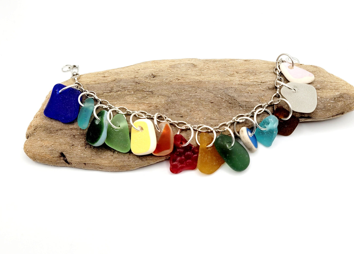 Sea Glass Jewelry/Sea Glass Bracelet/Genuine Sea Glass/ Charm Bracelet/Gift for Her/Unique Gift/Nautical Bracelet/Authentic Beach glass/8F