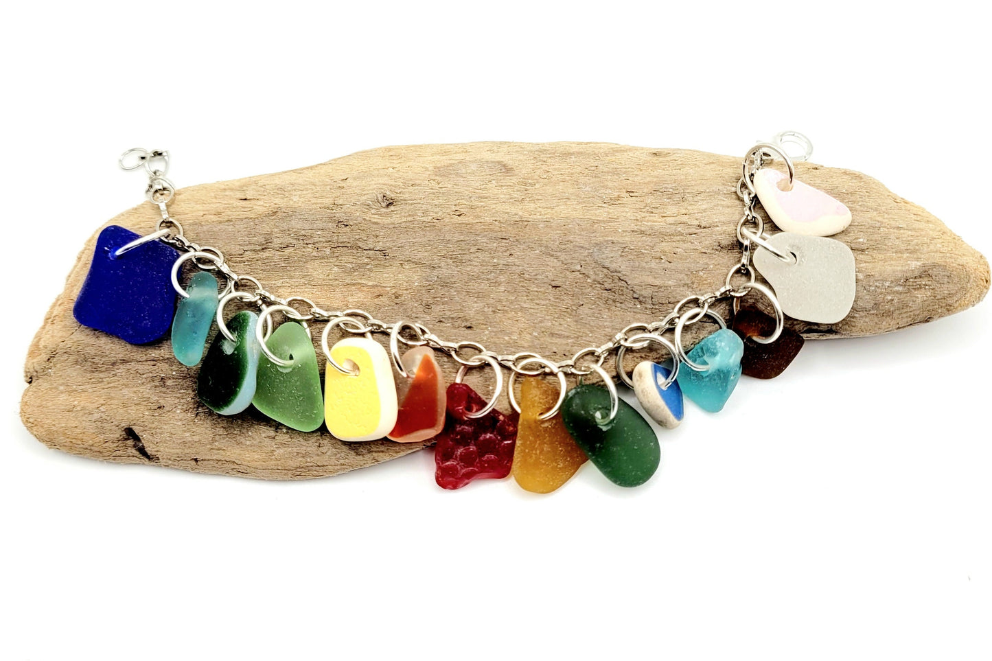 Sea Glass Jewelry/Sea Glass Bracelet/Genuine Sea Glass/ Charm Bracelet/Gift for Her/Unique Gift/Nautical Bracelet/Authentic Beach glass/8F