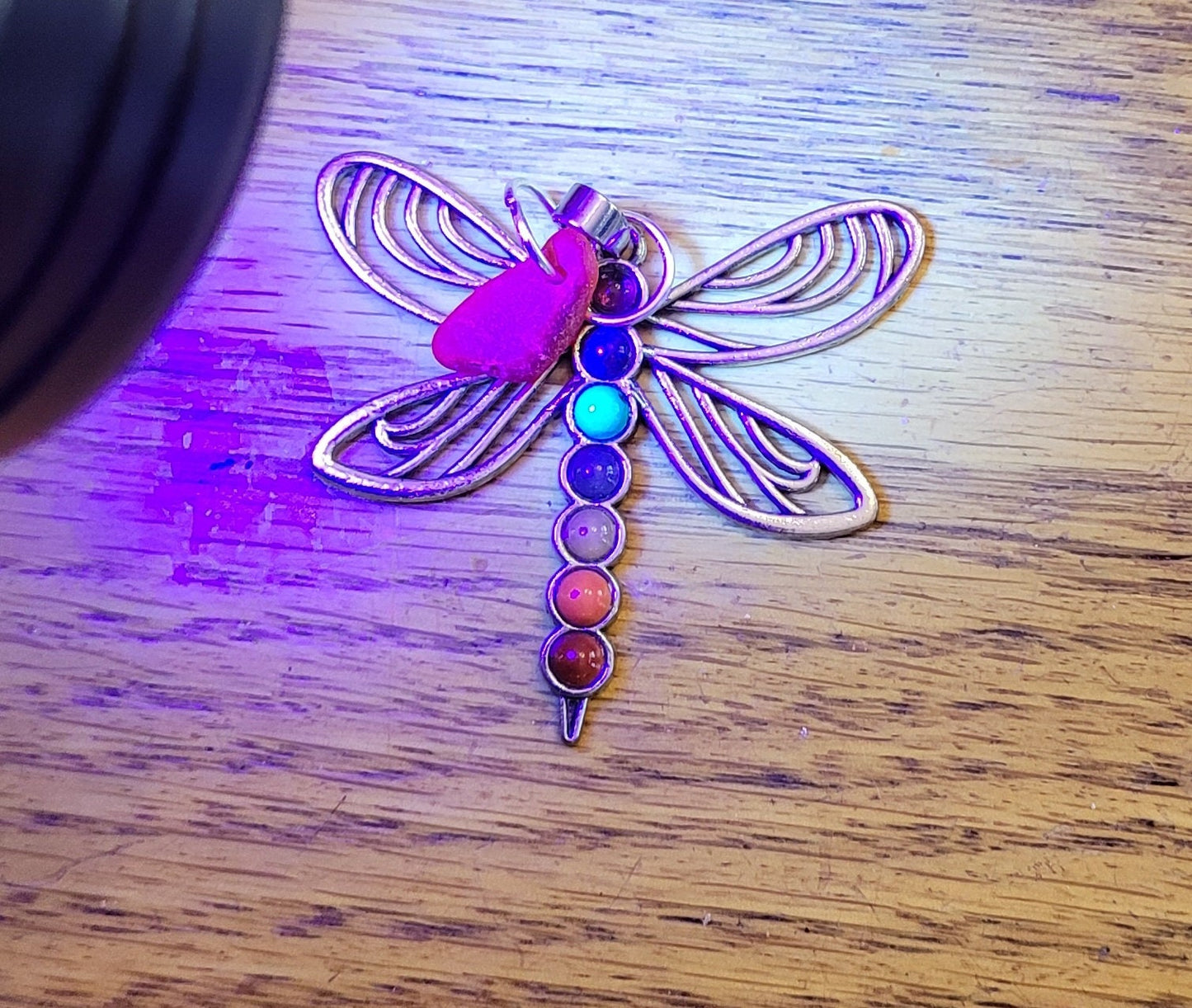 Genuine Sea Glass/UV Red/Chakra pendant/Dragonfly Necklace/Gift for Her/31