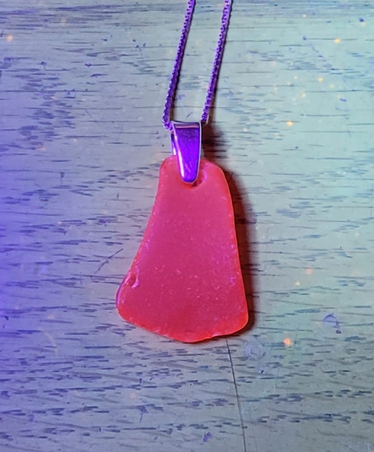 Rare Red Orange UV Genuine Sea Glass/Sea Glass and Sterling Silver Necklace/Red Orange Glass Sea Glass Pendant/Sea Glass Jewelry/84