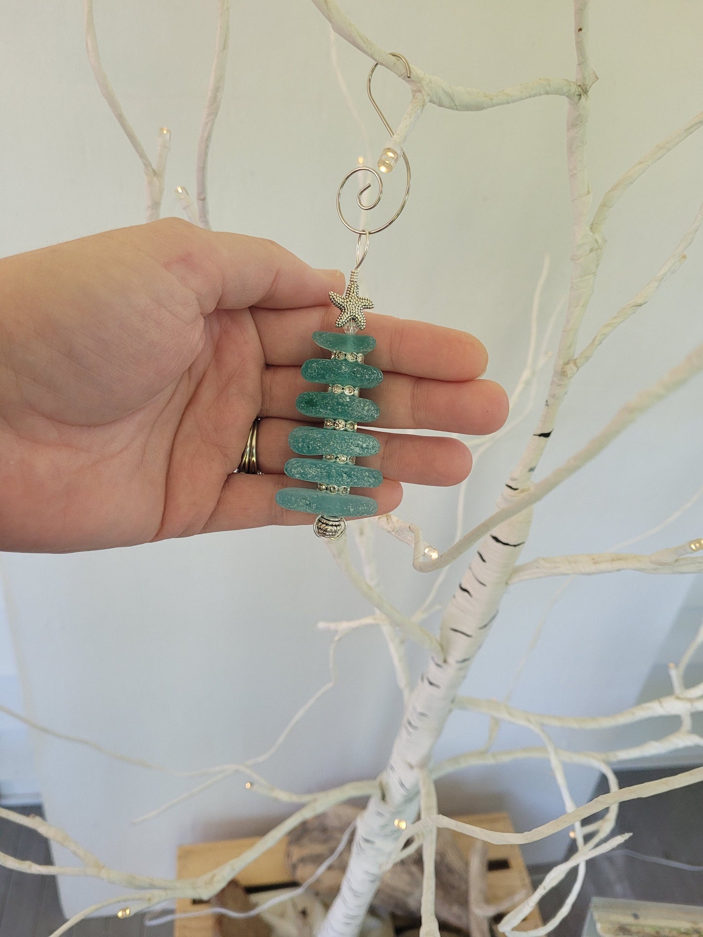 Sea Glass Christmas Tree Ornament/Sea Glass Pine Tree Ornament/Genuine Sea Glass Tree Ornament/44