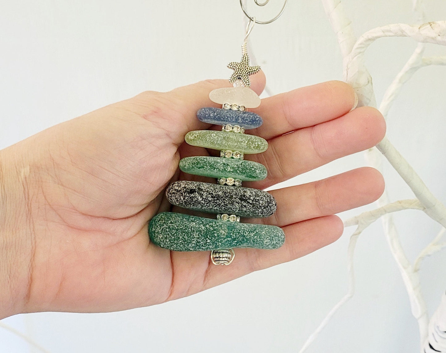 Sea Glass Christmas Tree Ornament/Sea Glass Pine Tree Ornament/Genuine Sea Glass Tree Ornament/40