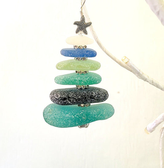 Sea Glass Christmas Tree Ornament/Sea Glass Pine Tree Ornament/Genuine Sea Glass Tree Ornament/40