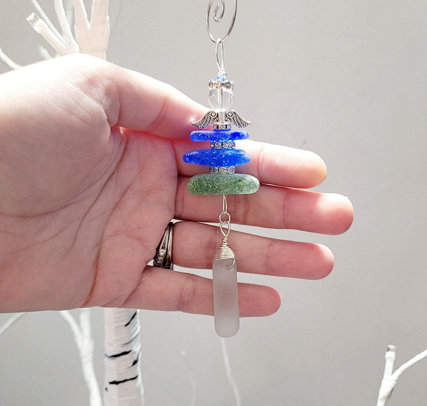 Genuine Sea Glass Angel Sun Catcher/Angel Car Charm/Angel Pendant/Angel Ornament/Angel Gift/Gift for Her/133