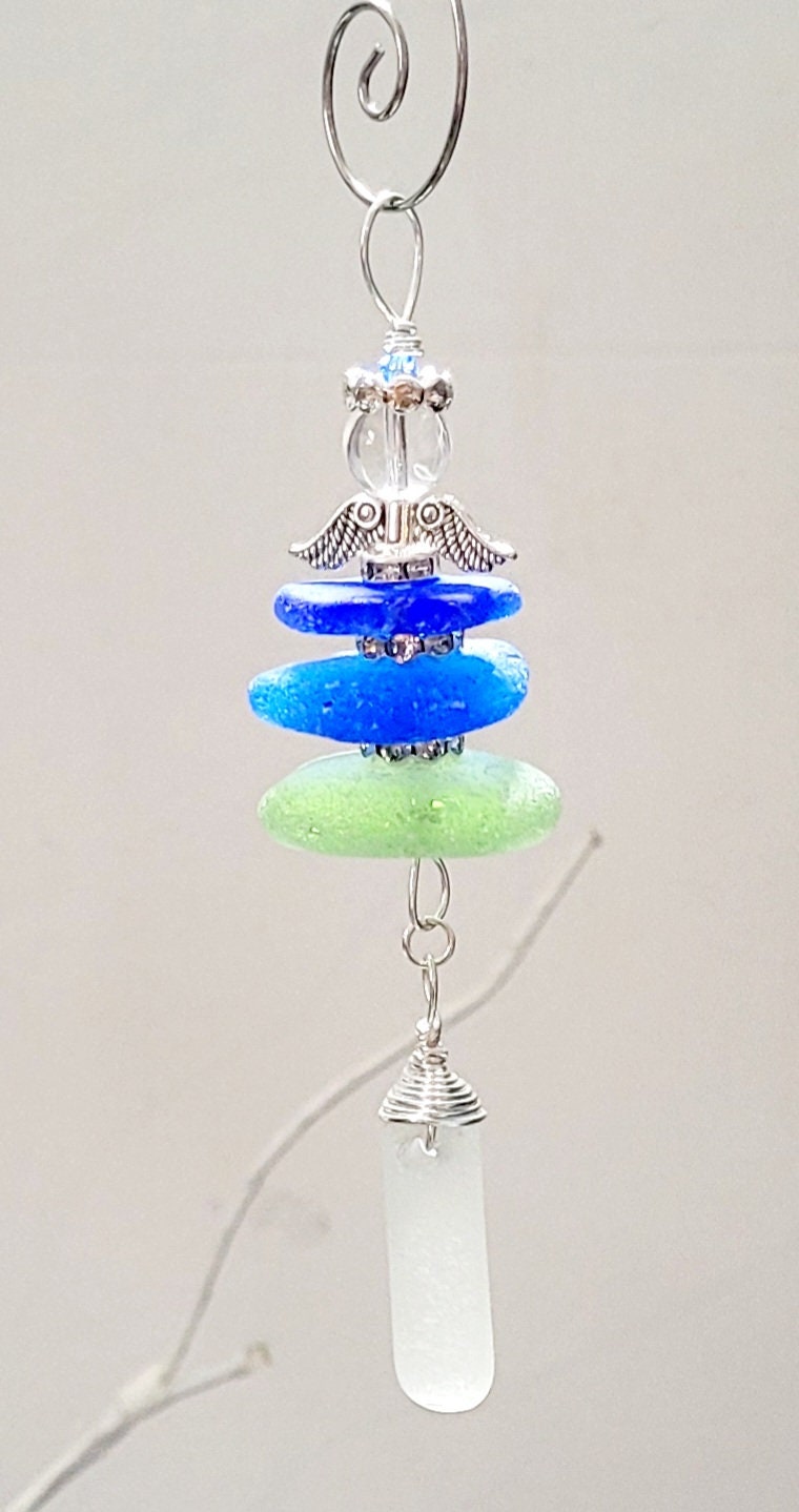 Genuine Sea Glass Angel Sun Catcher/Angel Car Charm/Angel Pendant/Angel Ornament/Angel Gift/Gift for Her/133