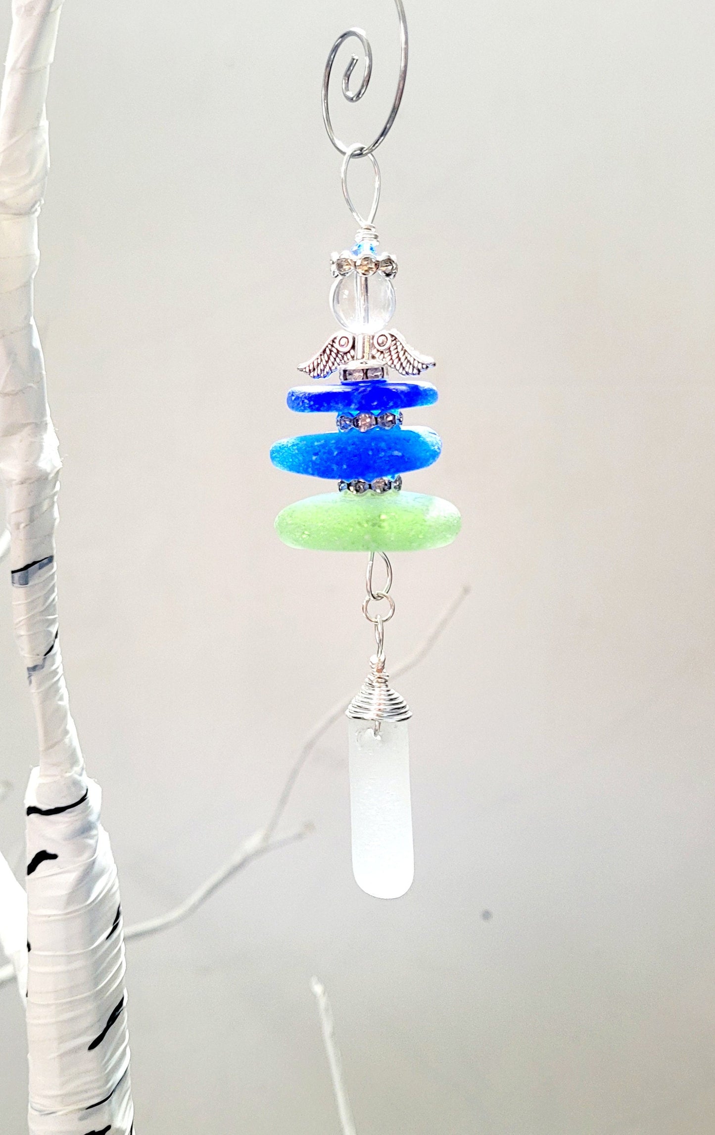 Genuine Sea Glass Angel Sun Catcher/Angel Car Charm/Angel Pendant/Angel Ornament/Angel Gift/Gift for Her/133