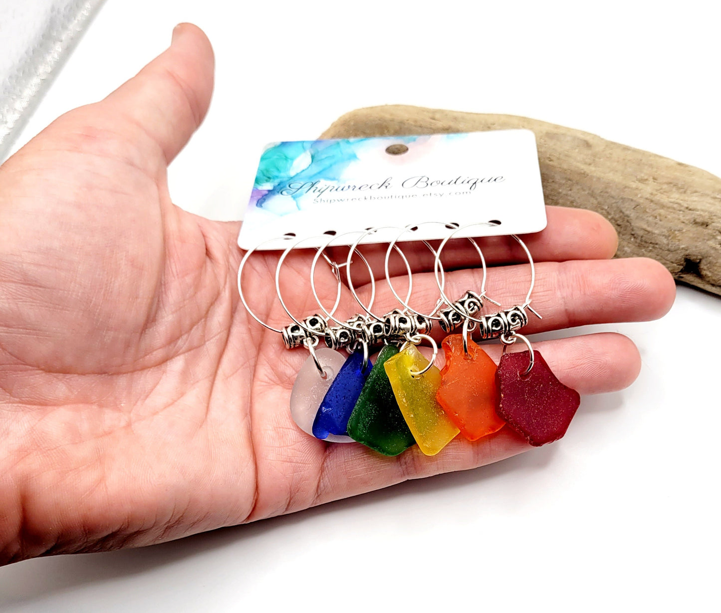 Sea Glass Wine Charms/Genuine Sea Glass/Rare Sea Glass Colors/Gift for her/Unique Gift/Housewarming Gift