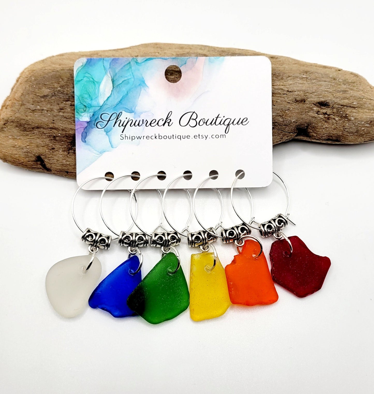 Sea Glass Wine Charms/Genuine Sea Glass/Rare Sea Glass Colors/Gift for her/Unique Gift/Housewarming Gift