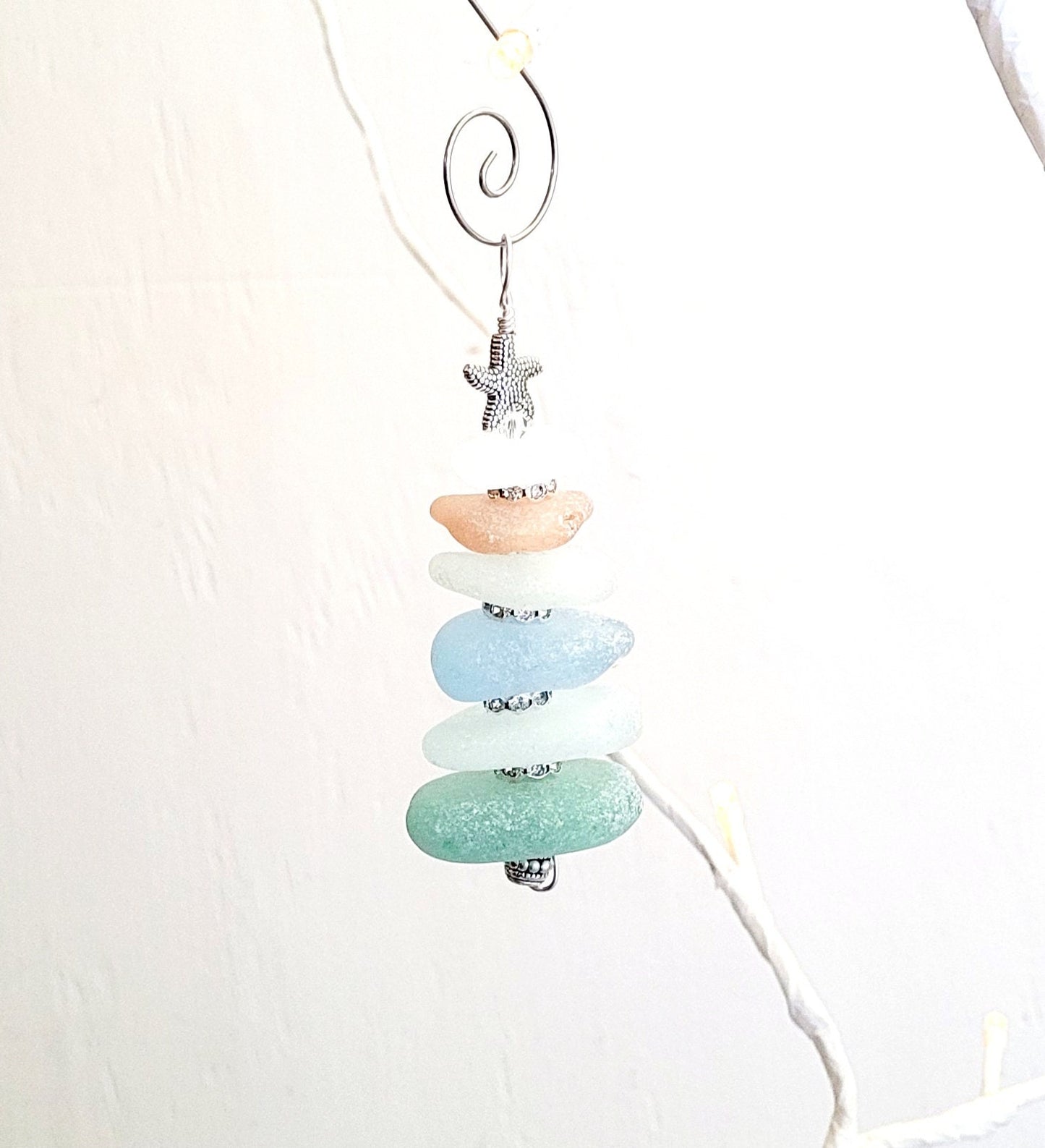 Sea Glass Christmas Tree Ornament/Sea Glass Pine Tree Ornament/Genuine Sea Glass Tree Ornament/62