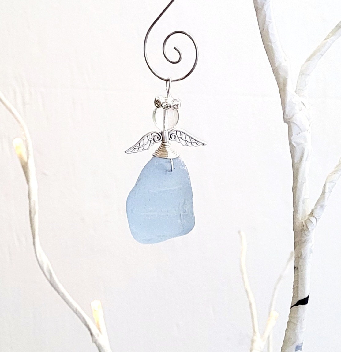 Genuine Sea Glass Angel Sun Catcher/Angel Car Charm/Angel Pendant/Angel Ornament/Get Well Gift/Religious Gift/Gift for Her/Birthday Gift/84