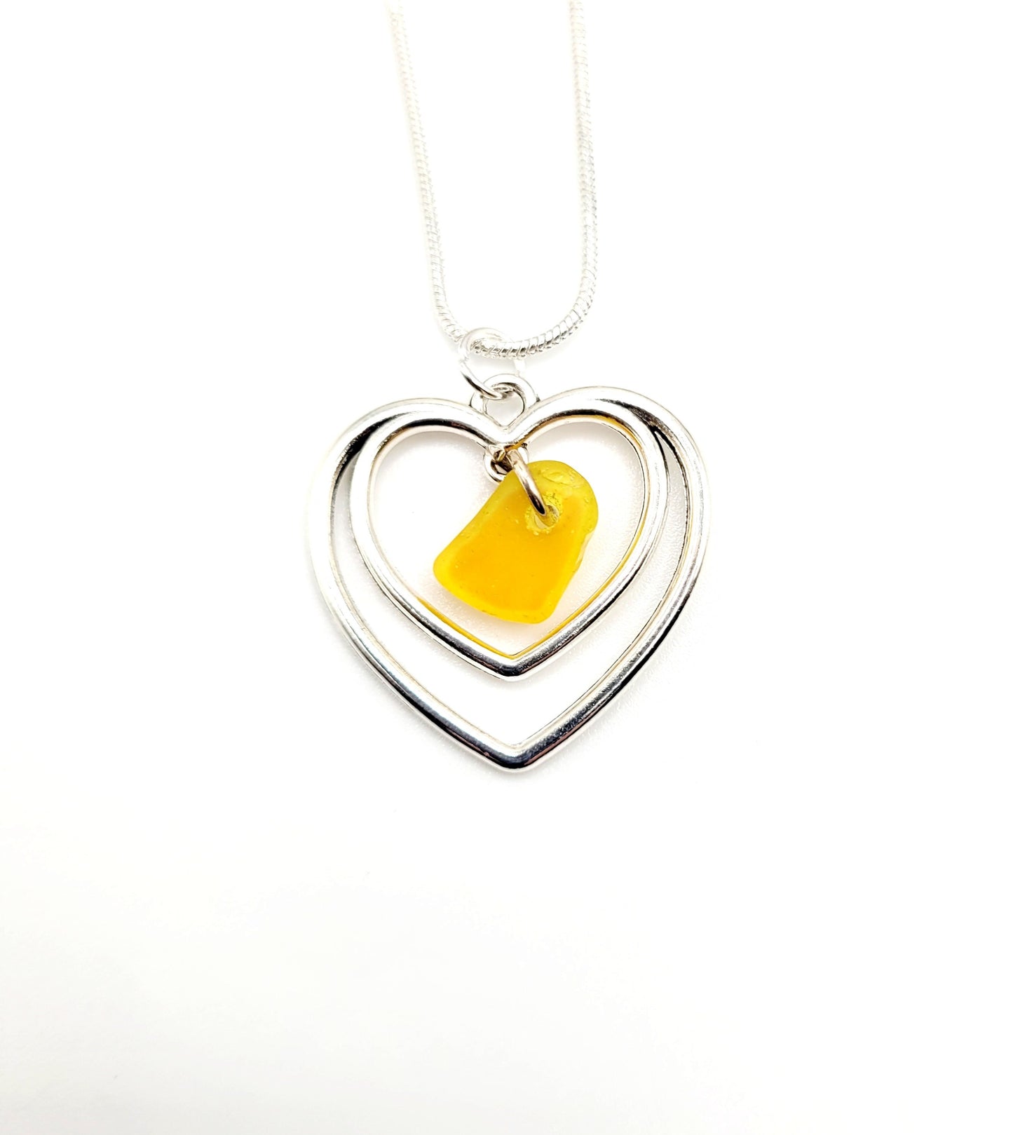 Genuine Sea Glass Pendant/Rare UV Yellow Heart Sea Glass Pendant/Natural Heart Sea Glass Pendant/Anniversary Gift/Gift for her/30