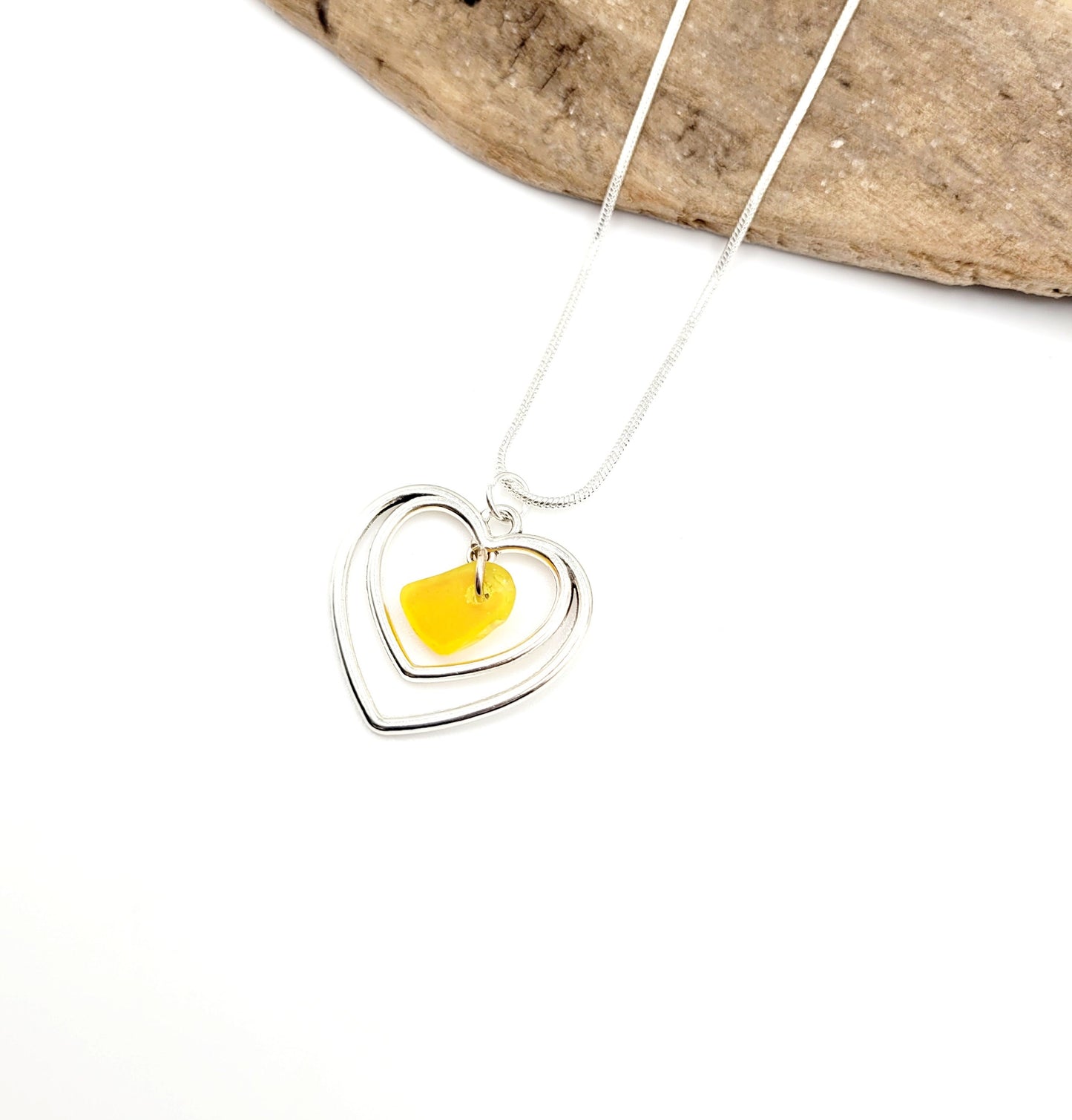 Genuine Sea Glass Pendant/Rare UV Yellow Heart Sea Glass Pendant/Natural Heart Sea Glass Pendant/Anniversary Gift/Gift for her/30