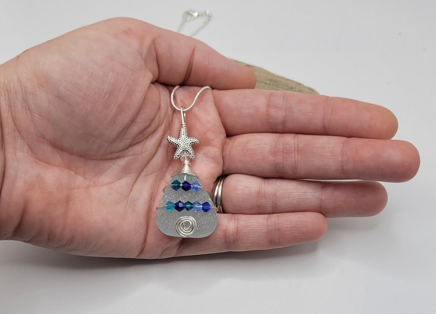 Genuine Sea Glass Christmas Tree Pendant/Sea Glass Christmas Tree Ornament/Coastal Ornament/Beach Decor/37d