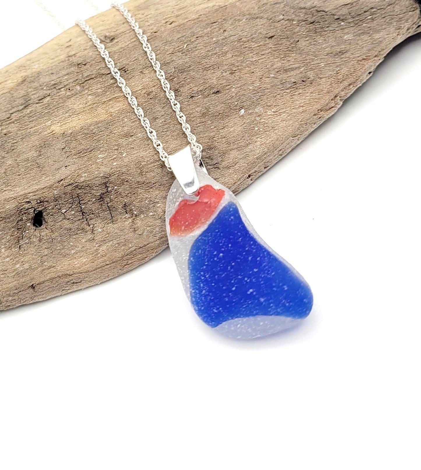 Genuine Sea Glass/Very Rare Art Glass Sea Glass/Sea Glass and Sterling Silver Necklace/Art Sea Glass Pendant/Genuine Sea Glass Jewelry/162