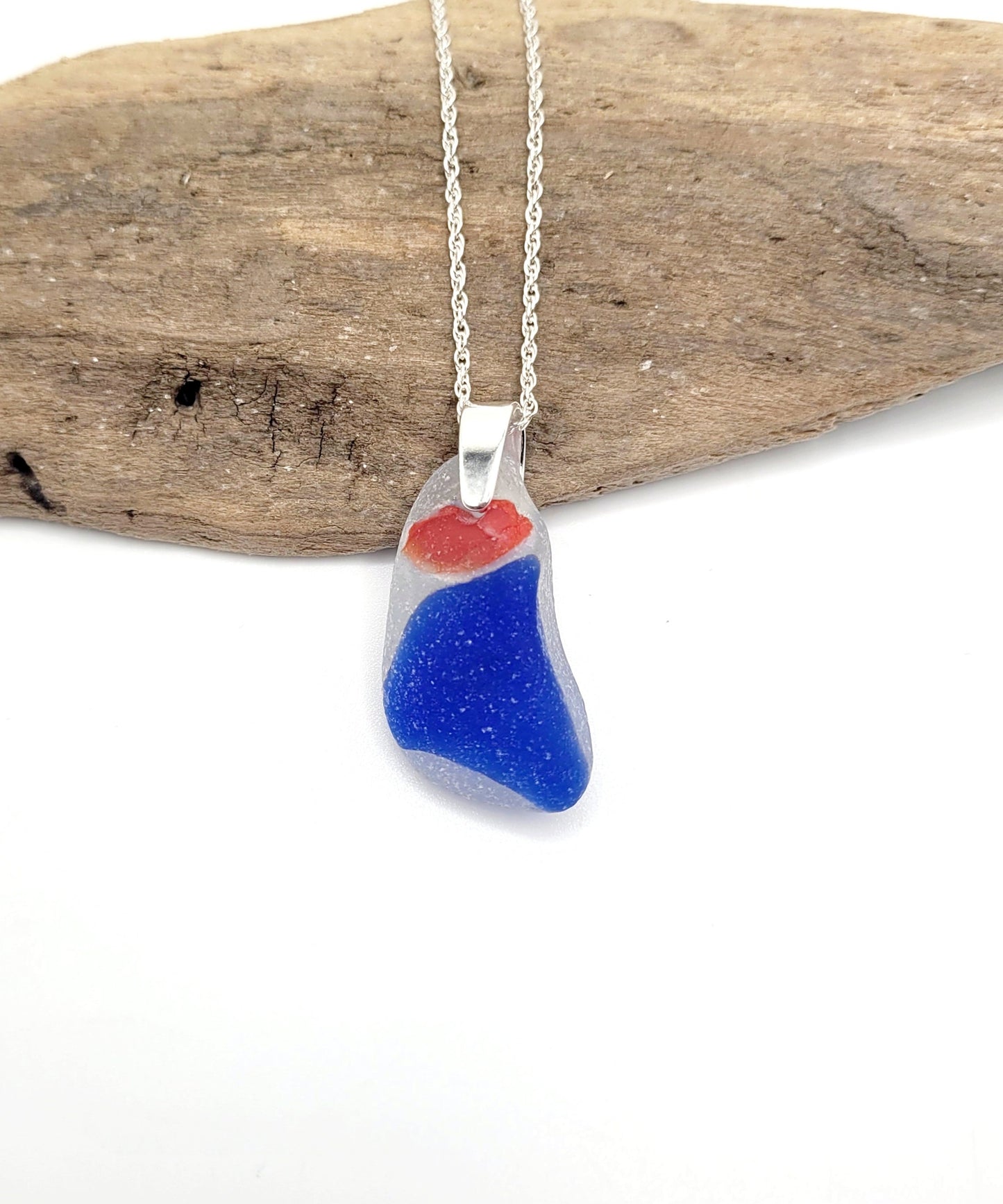 Genuine Sea Glass/Very Rare Art Glass Sea Glass/Sea Glass and Sterling Silver Necklace/Art Sea Glass Pendant/Genuine Sea Glass Jewelry/162