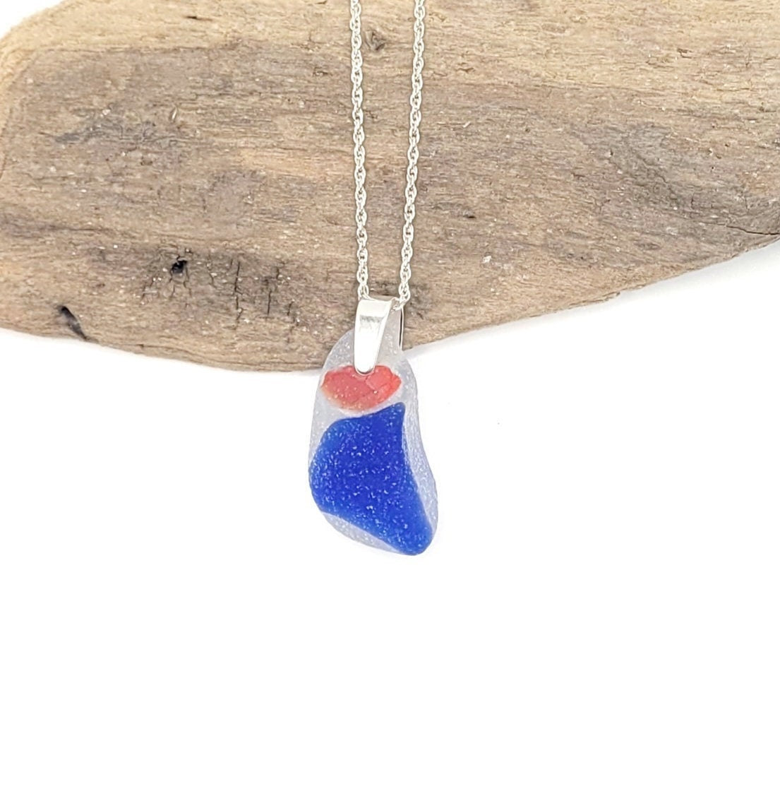 Genuine Sea Glass/Very Rare Art Glass Sea Glass/Sea Glass and Sterling Silver Necklace/Art Sea Glass Pendant/Genuine Sea Glass Jewelry/162