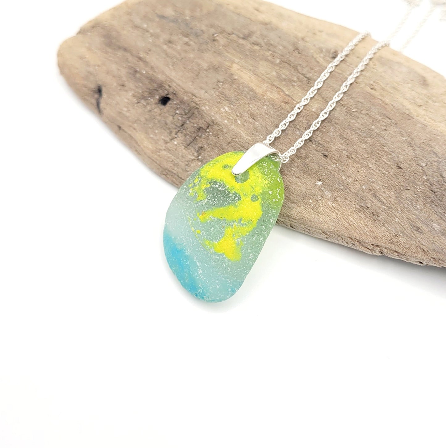 Genuine Sea Glass/Very Rare Art Glass Sea Glass/Sea Glass and Sterling Silver Necklace/Art Sea Glass Pendant/Genuine Sea Glass Jewelry/145