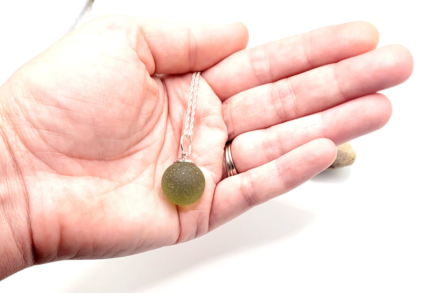 Genuine Sea Glass Olive Green Marble/Sea Glass Marble Pendant/Sea Glass Pendant/Sea Glass Necklace/Unique Gift/147