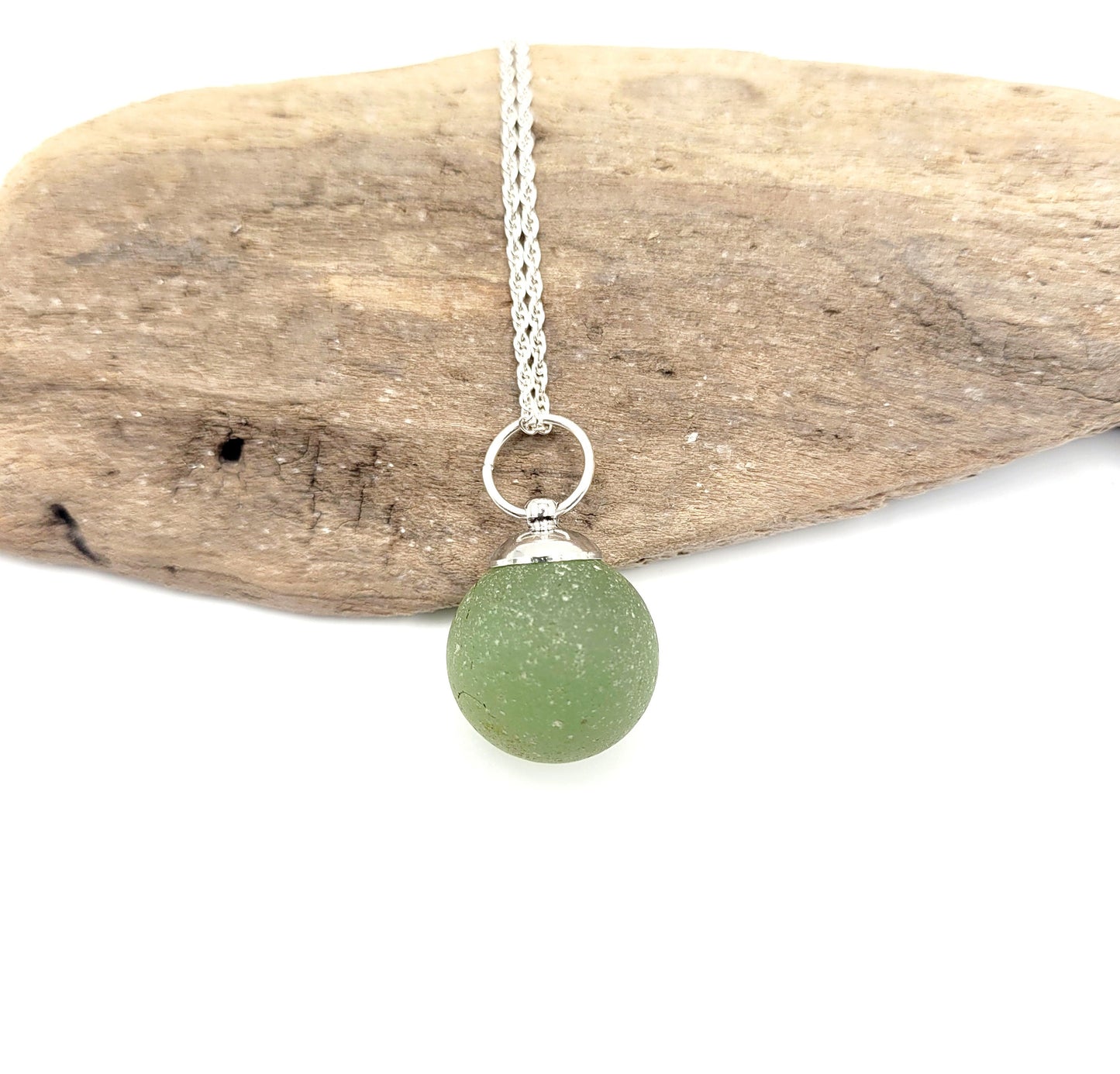 Genuine Sea Glass Olive Green Marble/Sea Glass Marble Pendant/Sea Glass Pendant/Sea Glass Necklace/Unique Gift/147