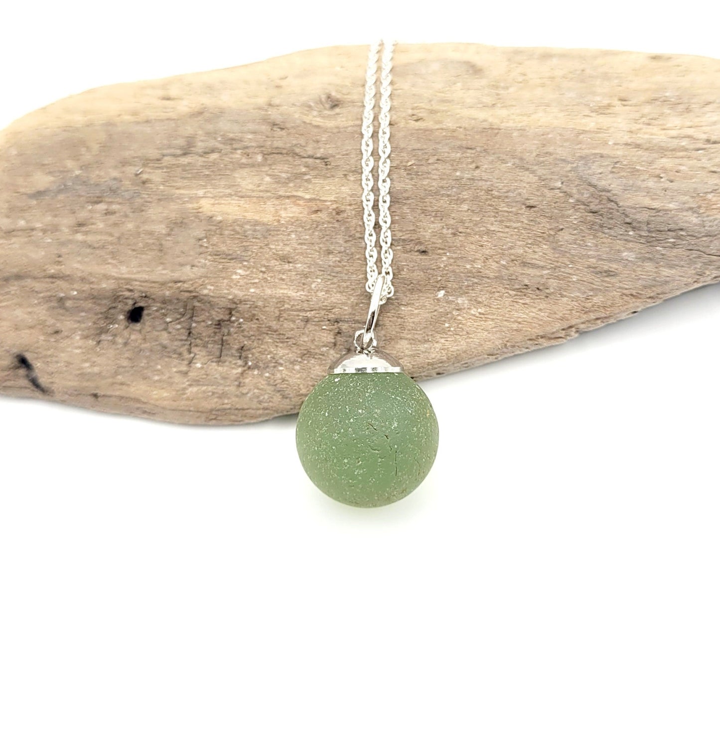 Genuine Sea Glass Olive Green Marble/Sea Glass Marble Pendant/Sea Glass Pendant/Sea Glass Necklace/Unique Gift/147