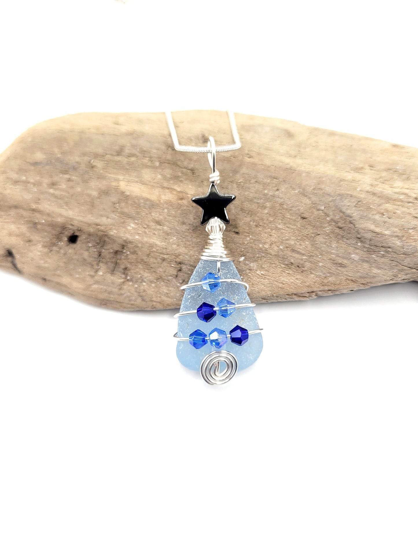 Genuine Sea Glass Christmas Tree Pendant/Sea Glass Christmas Tree Ornament/Coastal Ornament/Beach Decor/36d