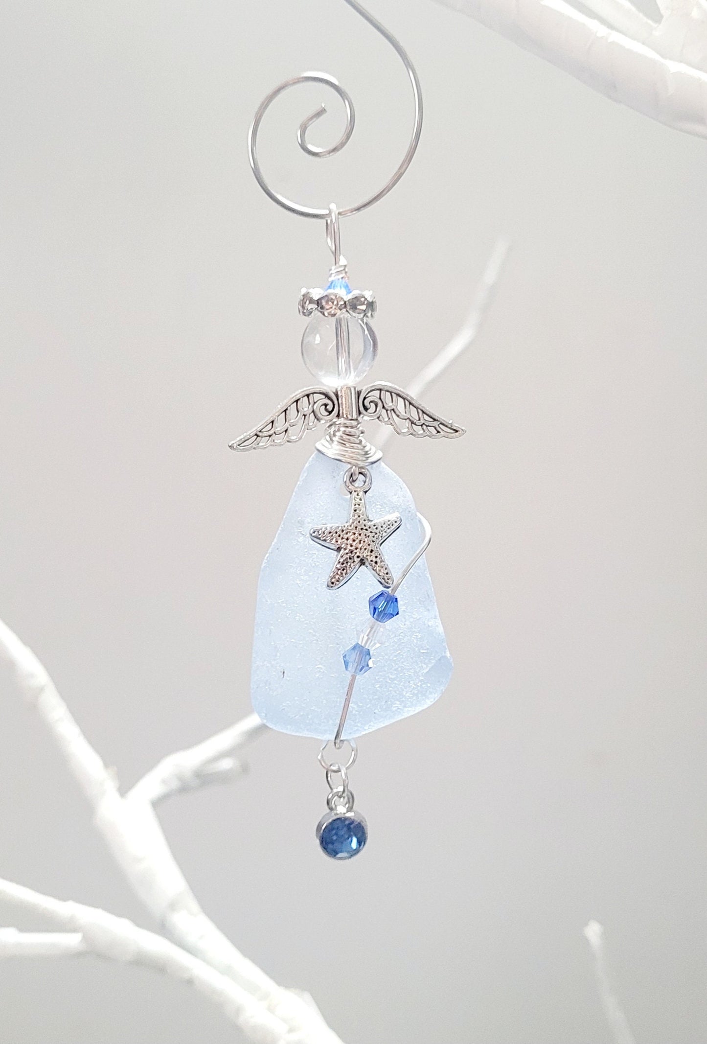 Sea Glass Guardian Angel/Genuine Sea Glass Angel/Rare Cornflower Blue Sea GlassAngel Ornament/Christmas Ornament/ Suncatcher/car charm/108