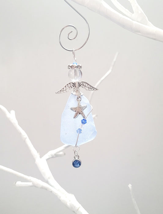 Sea Glass Guardian Angel/Genuine Sea Glass Angel/Rare Cornflower Blue Sea GlassAngel Ornament/Christmas Ornament/ Suncatcher/car charm/108