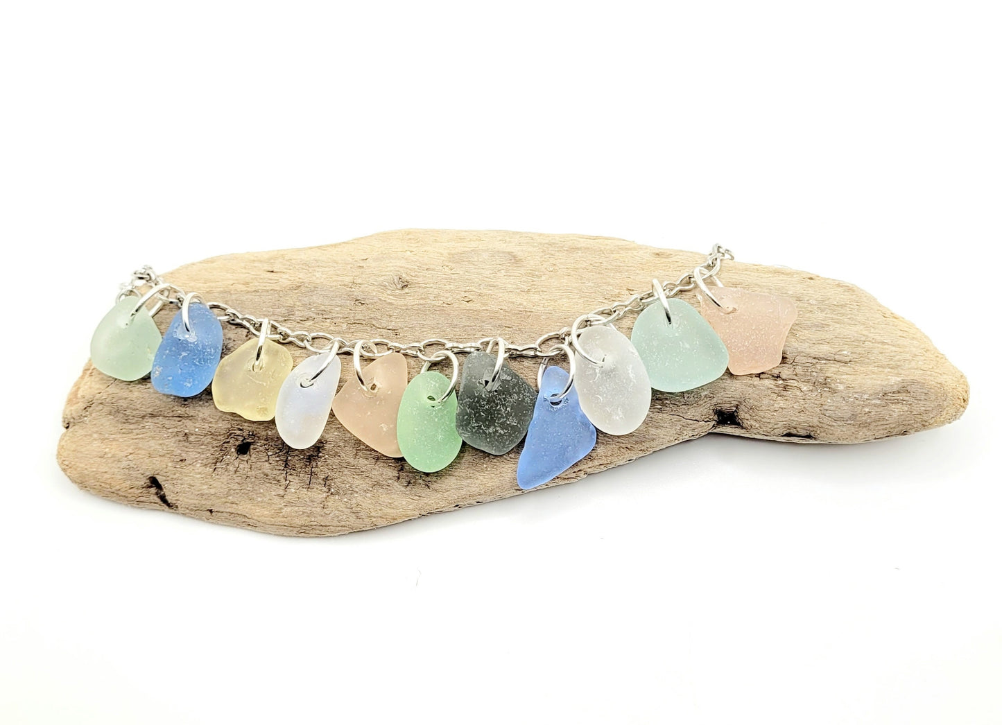 Beach Glass Charm Bracelet/Genuine Sea Glass Charm Bracelet/Gift for Her/Unique Gift/Nautical Bracelet/Authentic Beach glass/6f