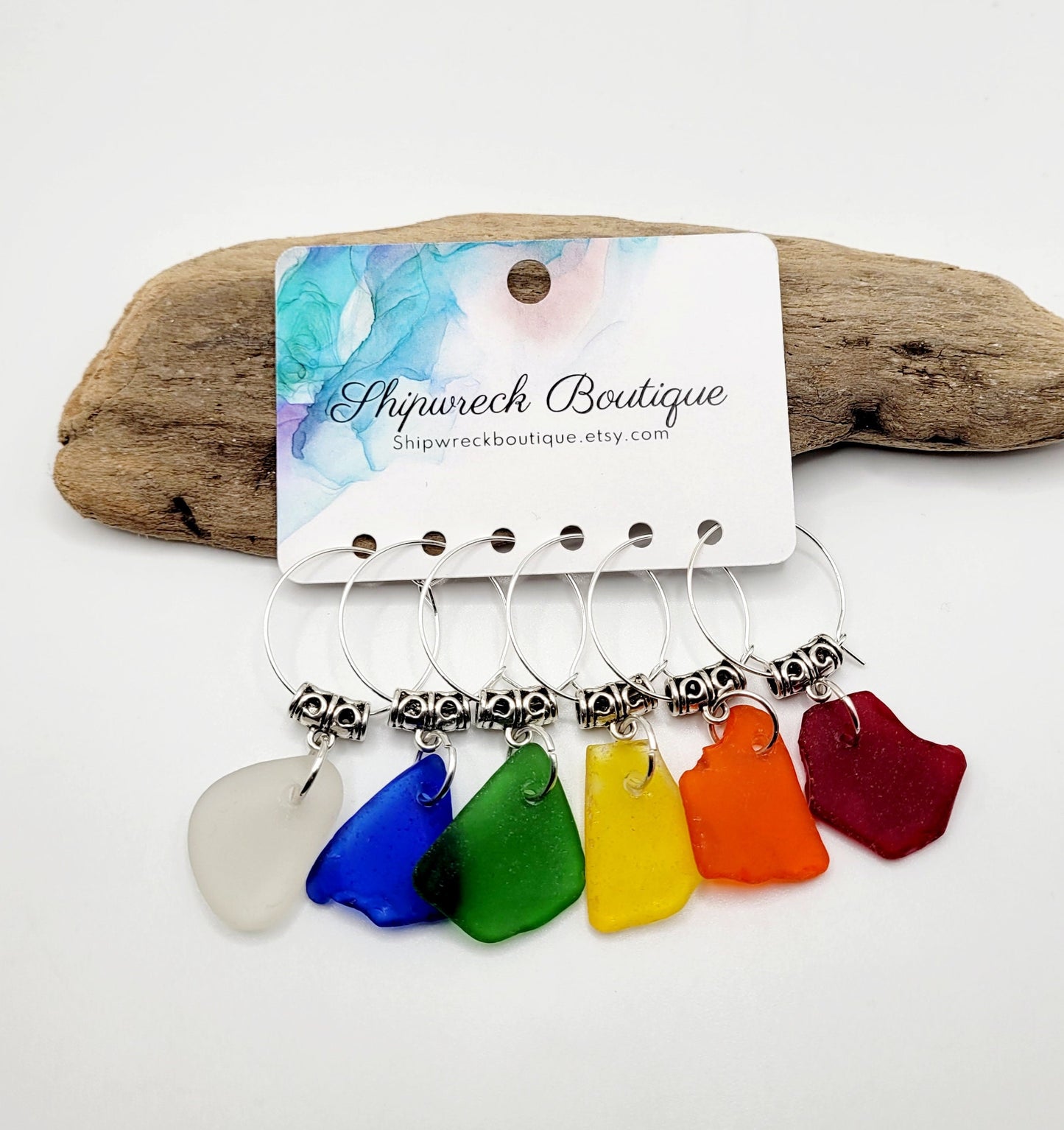 Sea Glass Wine Charms/Genuine Sea Glass/Rare Sea Glass Colors/Gift for her/Unique Gift/Housewarming Gift