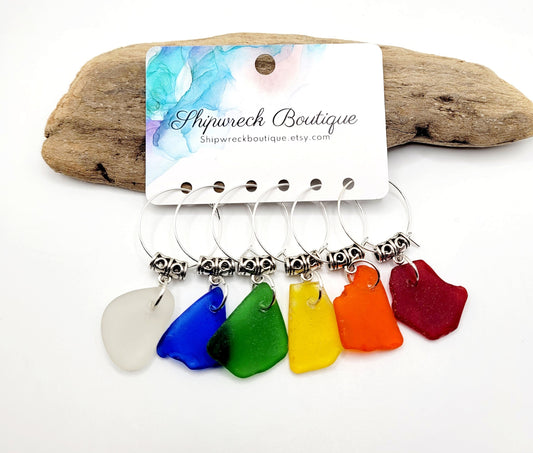 Sea Glass Wine Charms/Genuine Sea Glass/Rare Sea Glass Colors/Gift for her/Unique Gift/Housewarming Gift