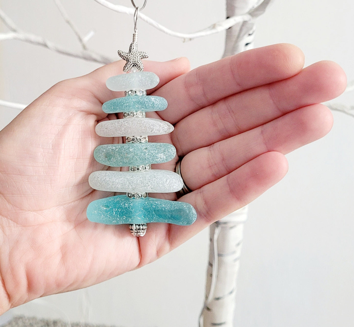 Sea Glass Christmas Tree Ornament/Sea Glass Pine Tree Ornament/Genuine Sea Glass Tree Ornament/151