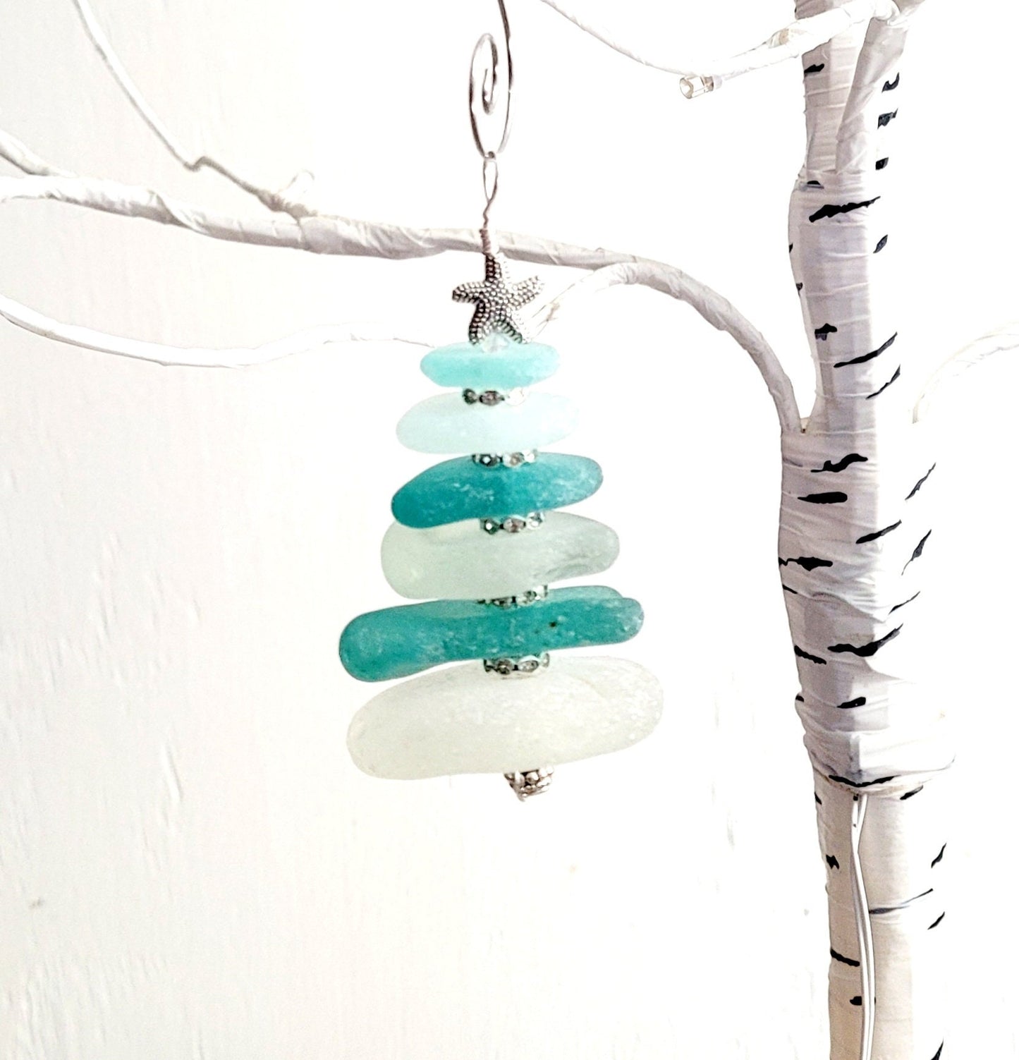 Sea Glass Christmas Tree Ornament/Sea Glass Pine Tree Ornament/Genuine Sea Glass Tree Ornament/152