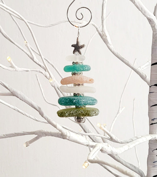 Sea Glass Christmas Tree Ornament/Sea Glass Pine Tree Ornament/Genuine Sea Glass Tree Ornament/153