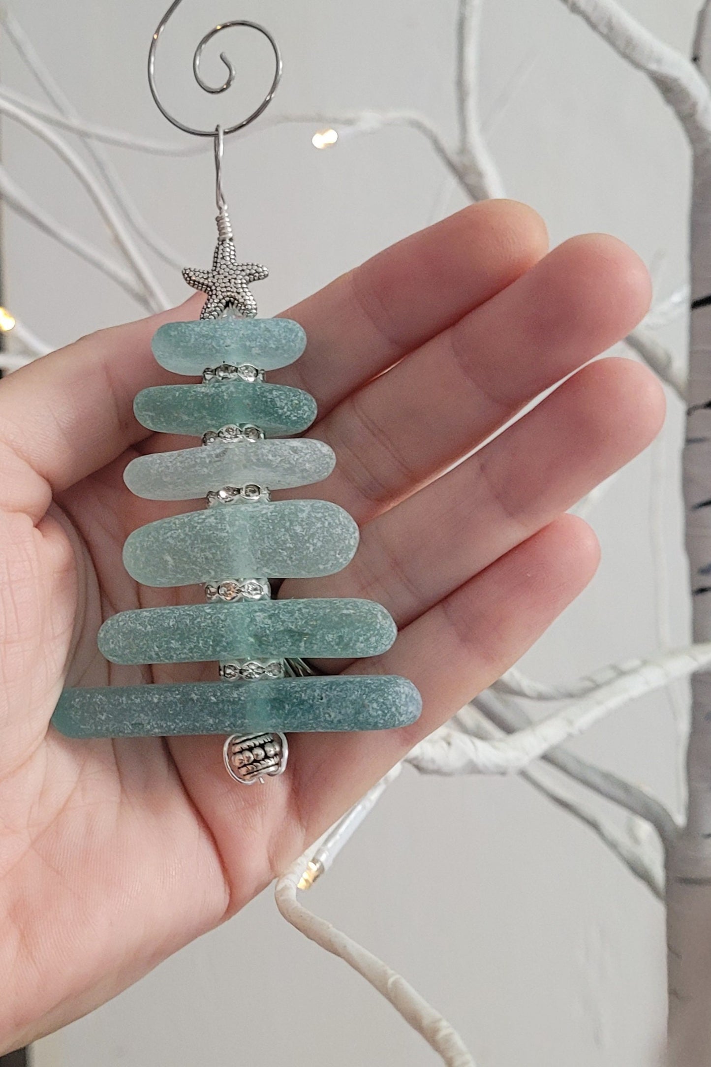 Sea Glass Christmas Tree Ornament/Sea Glass Pine Tree Ornament/Genuine Sea Glass Tree Ornament/154