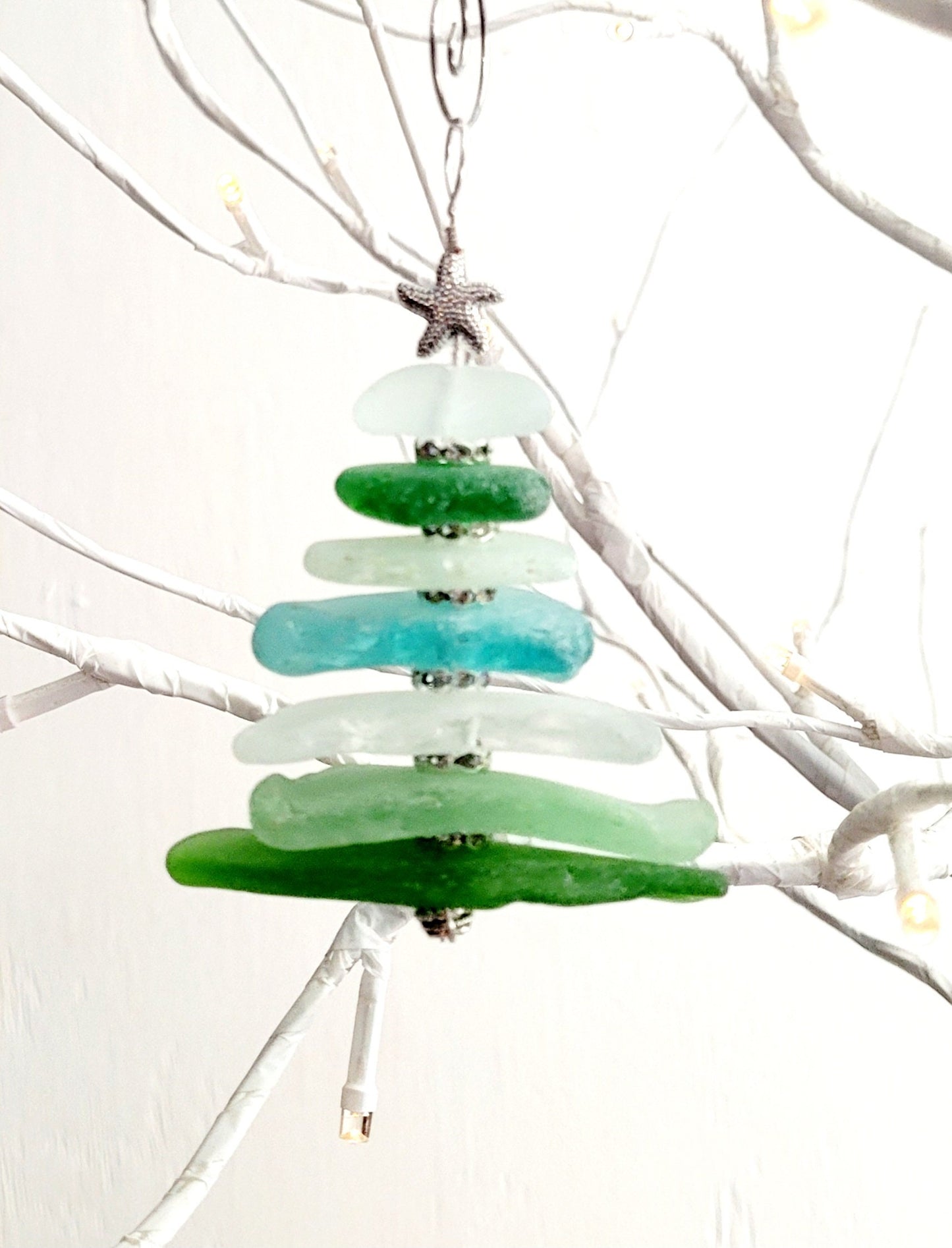 Sea Glass Christmas Tree Ornament/Sea Glass Pine Tree Ornament/Genuine Sea Glass Tree Ornament/157