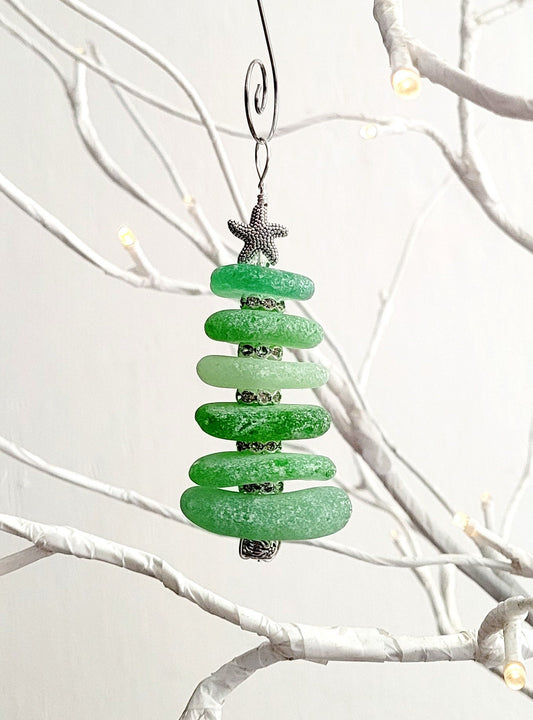 Sea Glass Christmas Tree Ornament/Sea Glass Pine Tree Ornament/Genuine Sea Glass Tree Ornament/158