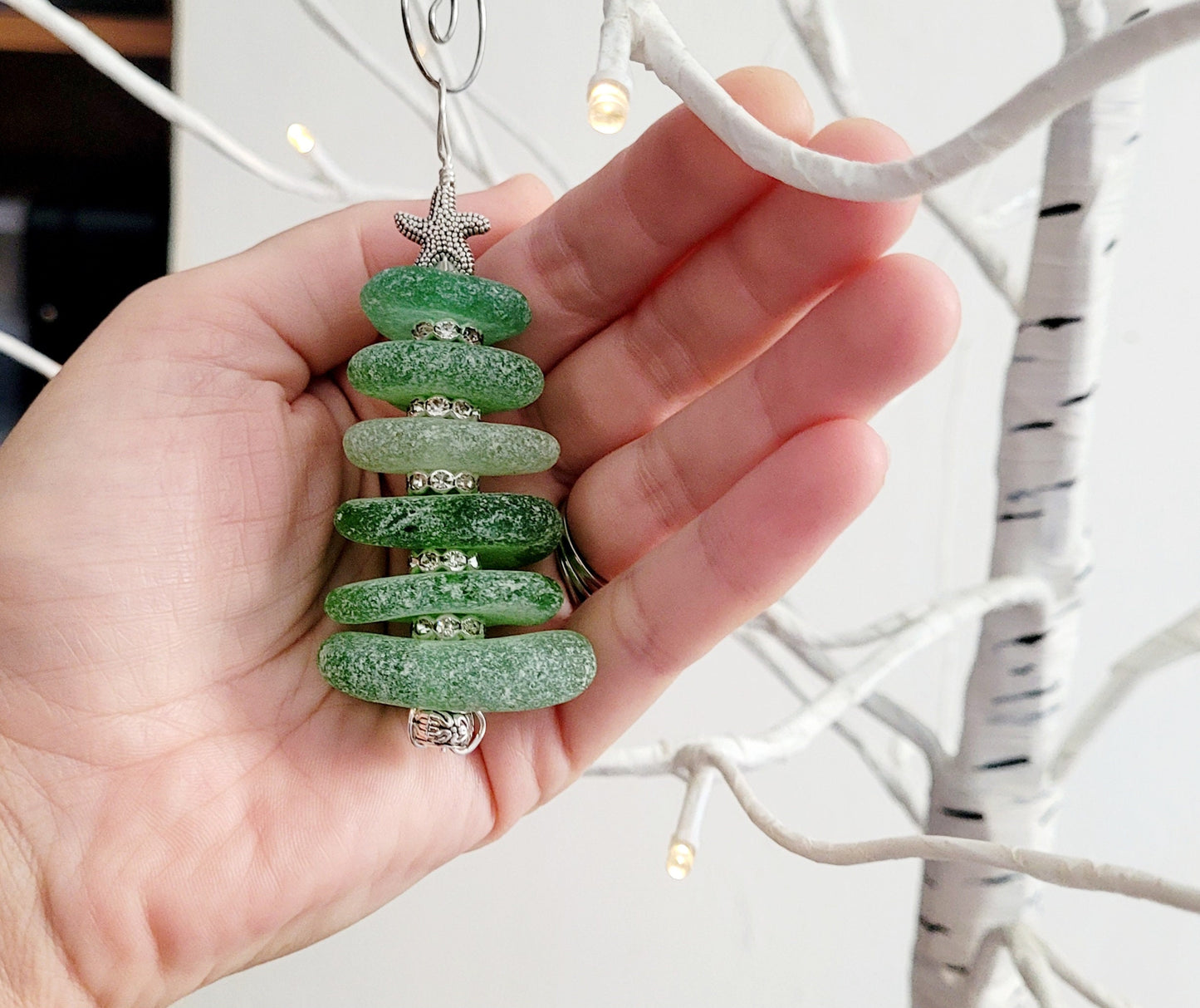 Sea Glass Christmas Tree Ornament/Sea Glass Pine Tree Ornament/Genuine Sea Glass Tree Ornament/158