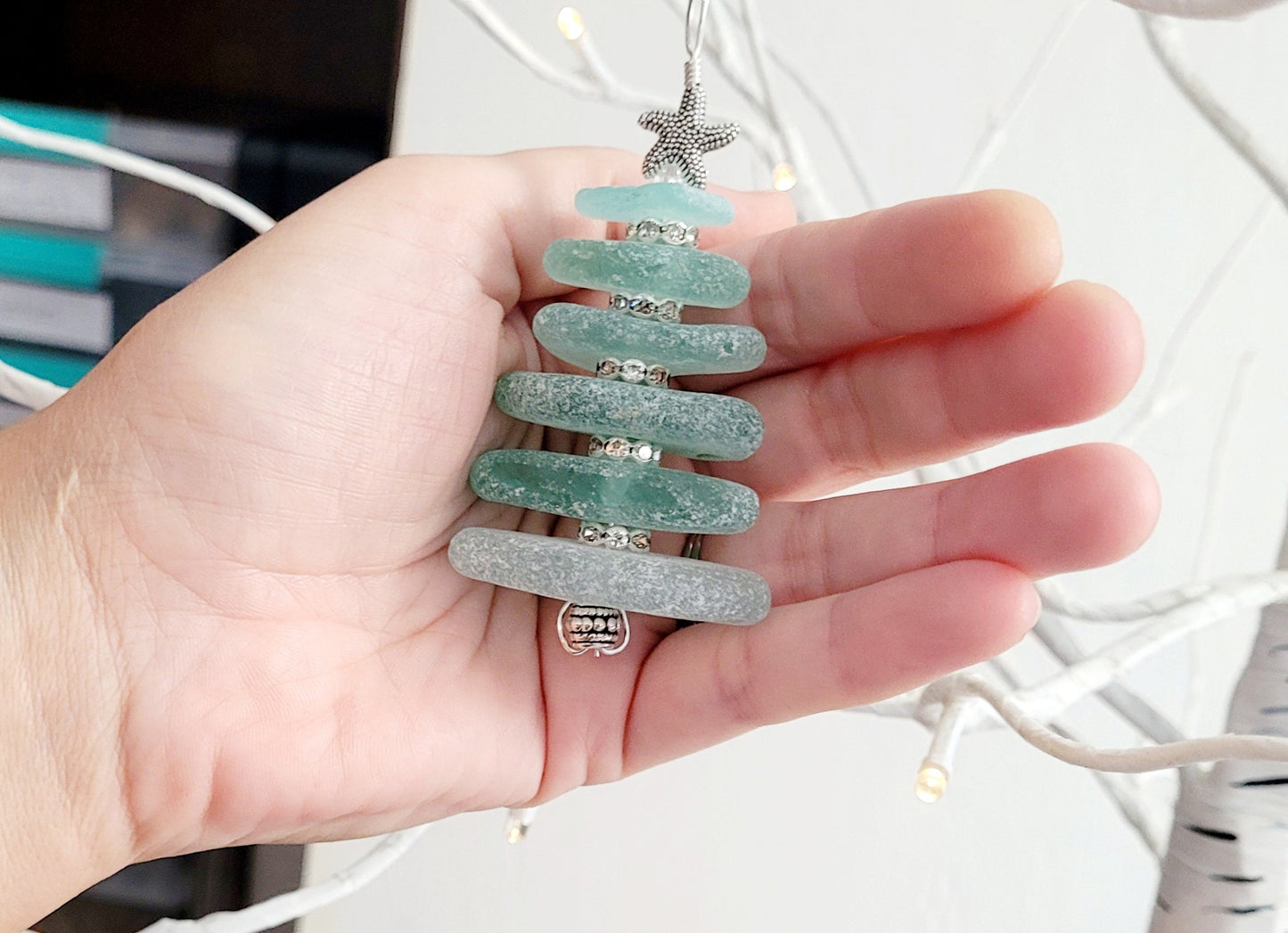 Sea Glass Christmas Tree Ornament/Sea Glass Pine Tree Ornament/Genuine Sea Glass Tree Ornament/159