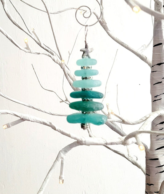 Sea Glass Christmas Tree Ornament/Sea Glass Pine Tree Ornament/Genuine Sea Glass Tree Ornament/160