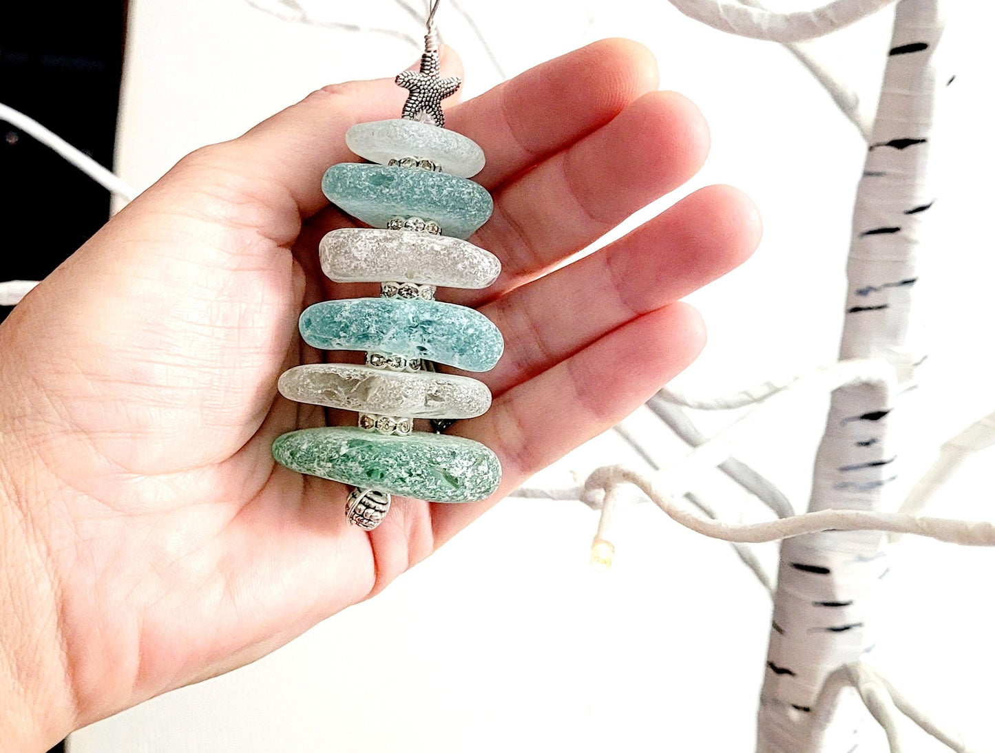 Sea Glass Christmas Tree Ornament/Sea Glass Pine Tree Ornament/Genuine Sea Glass Tree Ornament/162