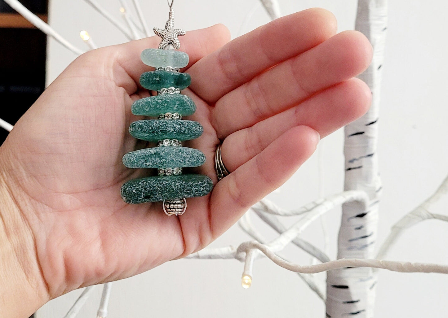 Sea Glass Christmas Tree Ornament/Sea Glass Pine Tree Ornament/Genuine Sea Glass Tree Ornament/166