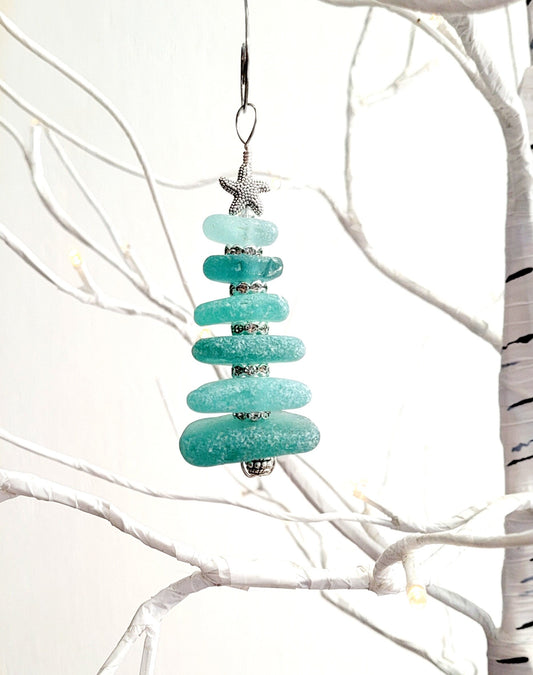 Sea Glass Christmas Tree Ornament/Sea Glass Pine Tree Ornament/Genuine Sea Glass Tree Ornament/166