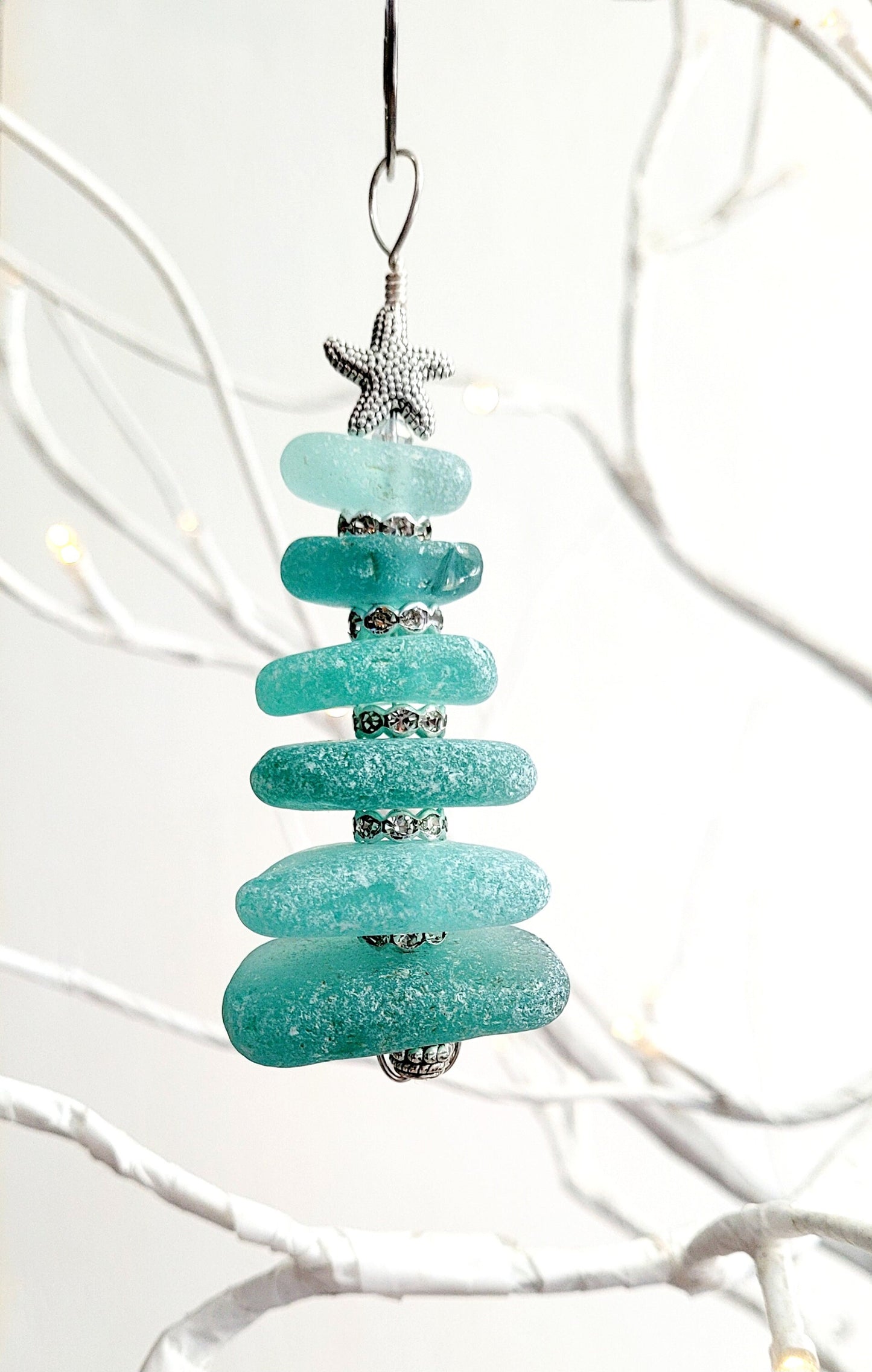 Sea Glass Christmas Tree Ornament/Sea Glass Pine Tree Ornament/Genuine Sea Glass Tree Ornament/166