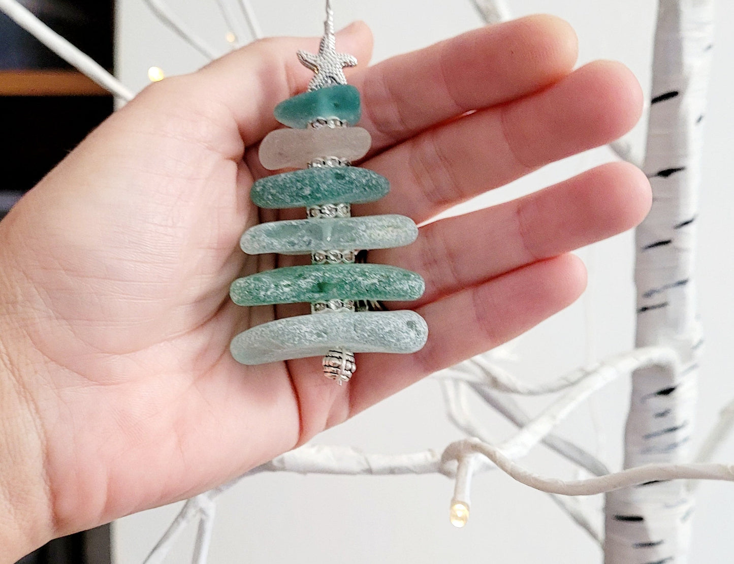 Sea Glass Christmas Tree Ornament/Sea Glass Pine Tree Ornament/Genuine Sea Glass Tree Ornament/170