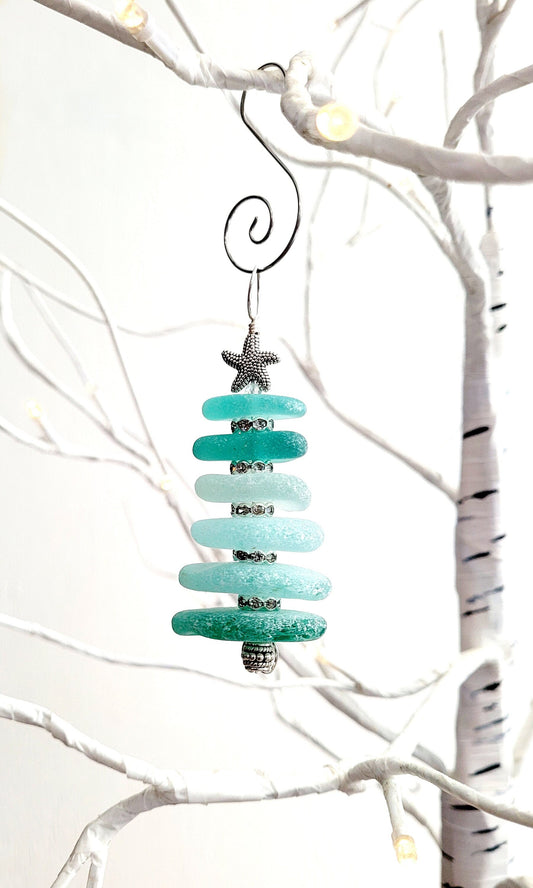 Sea Glass Christmas Tree Ornament/Sea Glass Pine Tree Ornament/Genuine Sea Glass Tree Ornament/172