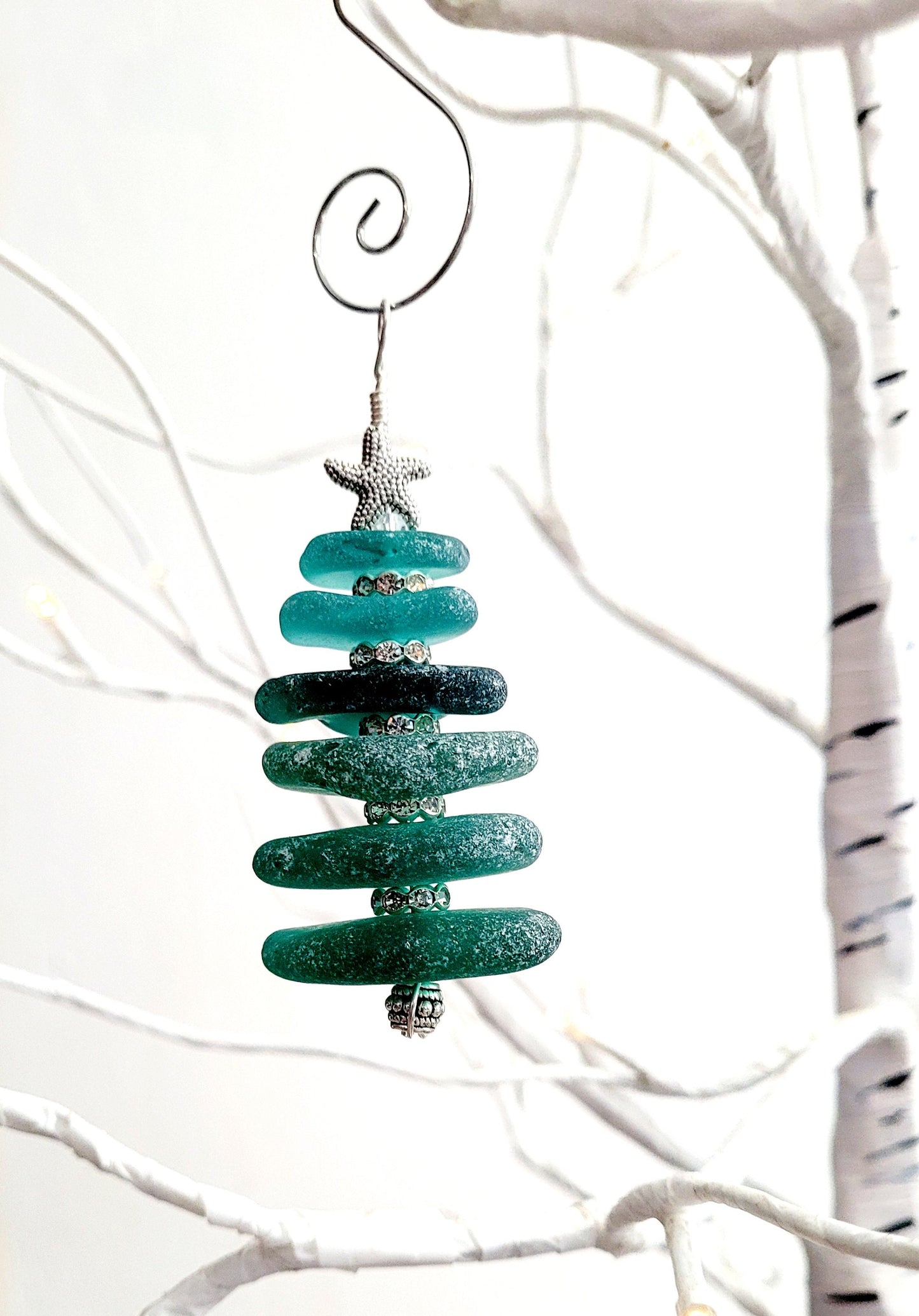 Sea Glass Christmas Tree Ornament/Sea Glass Pine Tree Ornament/Genuine Sea Glass Tree Ornament/176