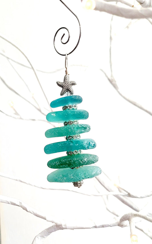 Sea Glass Christmas Tree Ornament/Sea Glass Pine Tree Ornament/Genuine Sea Glass Tree Ornament/177